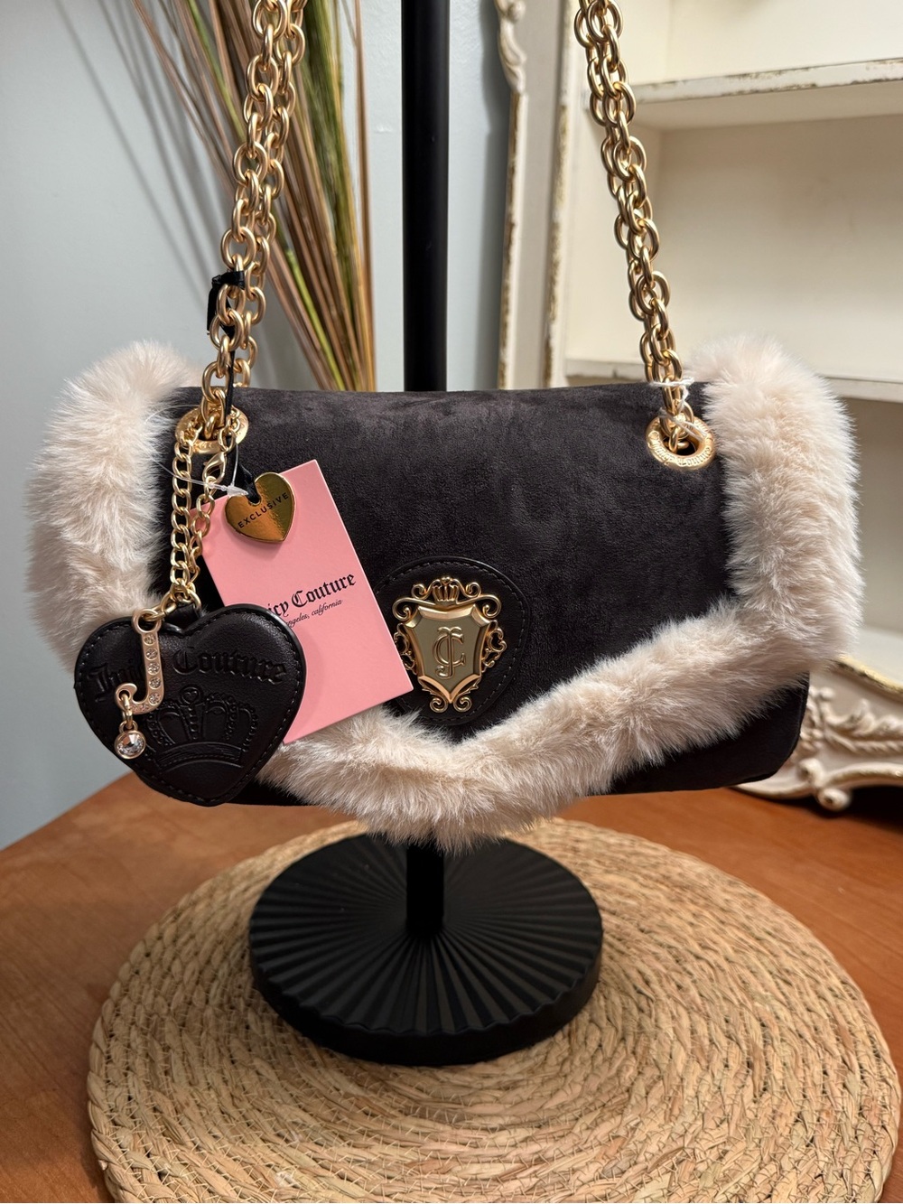 Juicy Couture Chocolate Glamour Gang Flap Crossbody Shoulder Bag w/ Charms